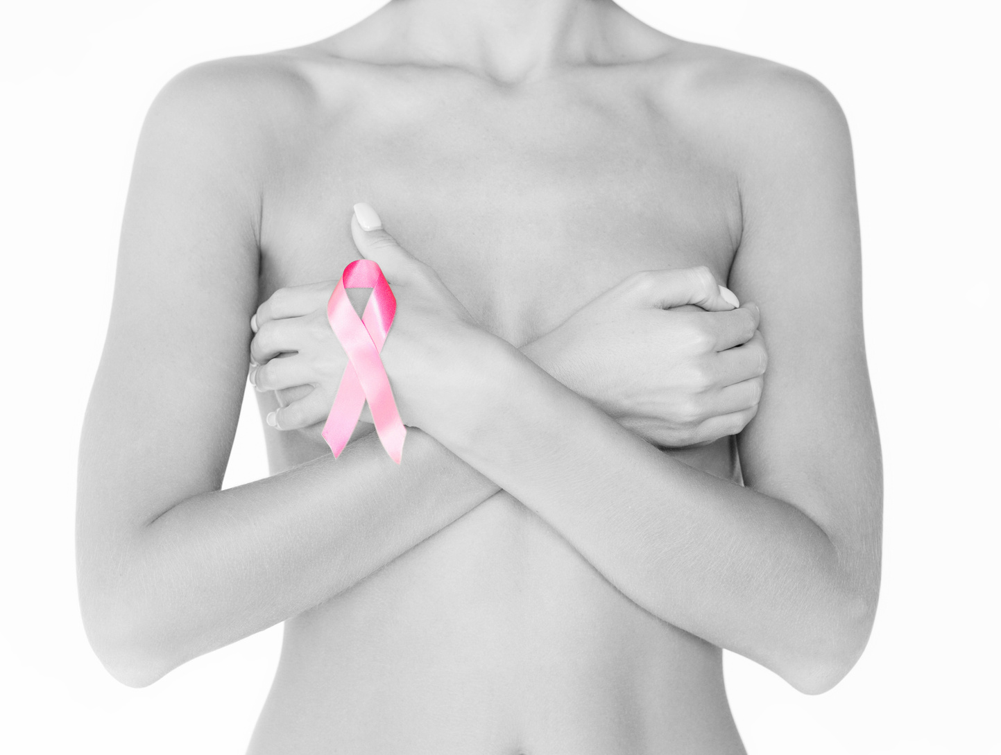 Naked Woman with Breast Cancer Awareness Ribbon