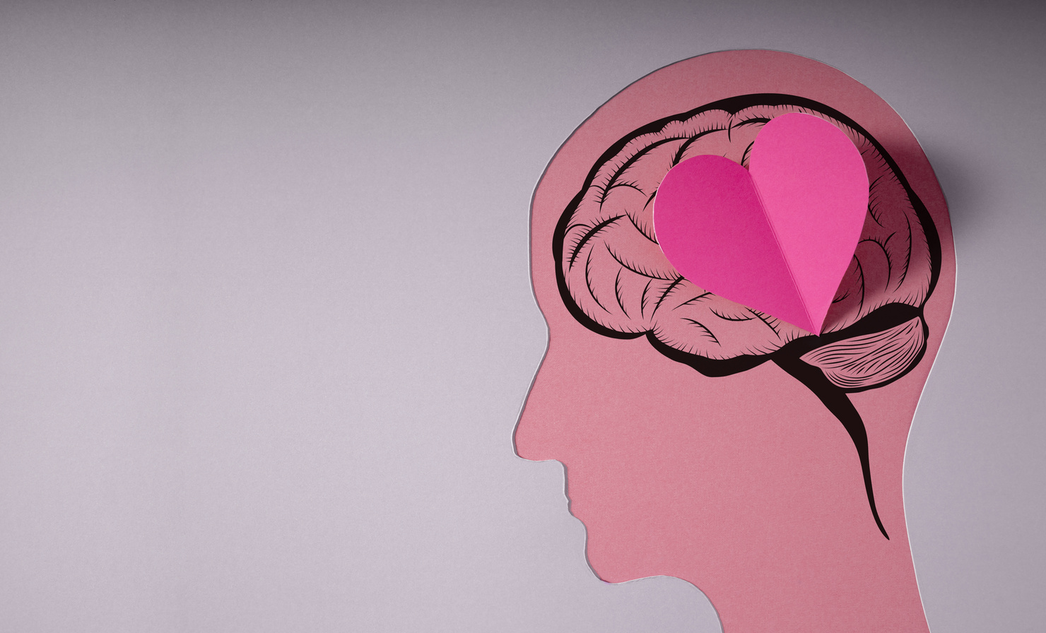  Paper Cut as Human Head with Pink Heart