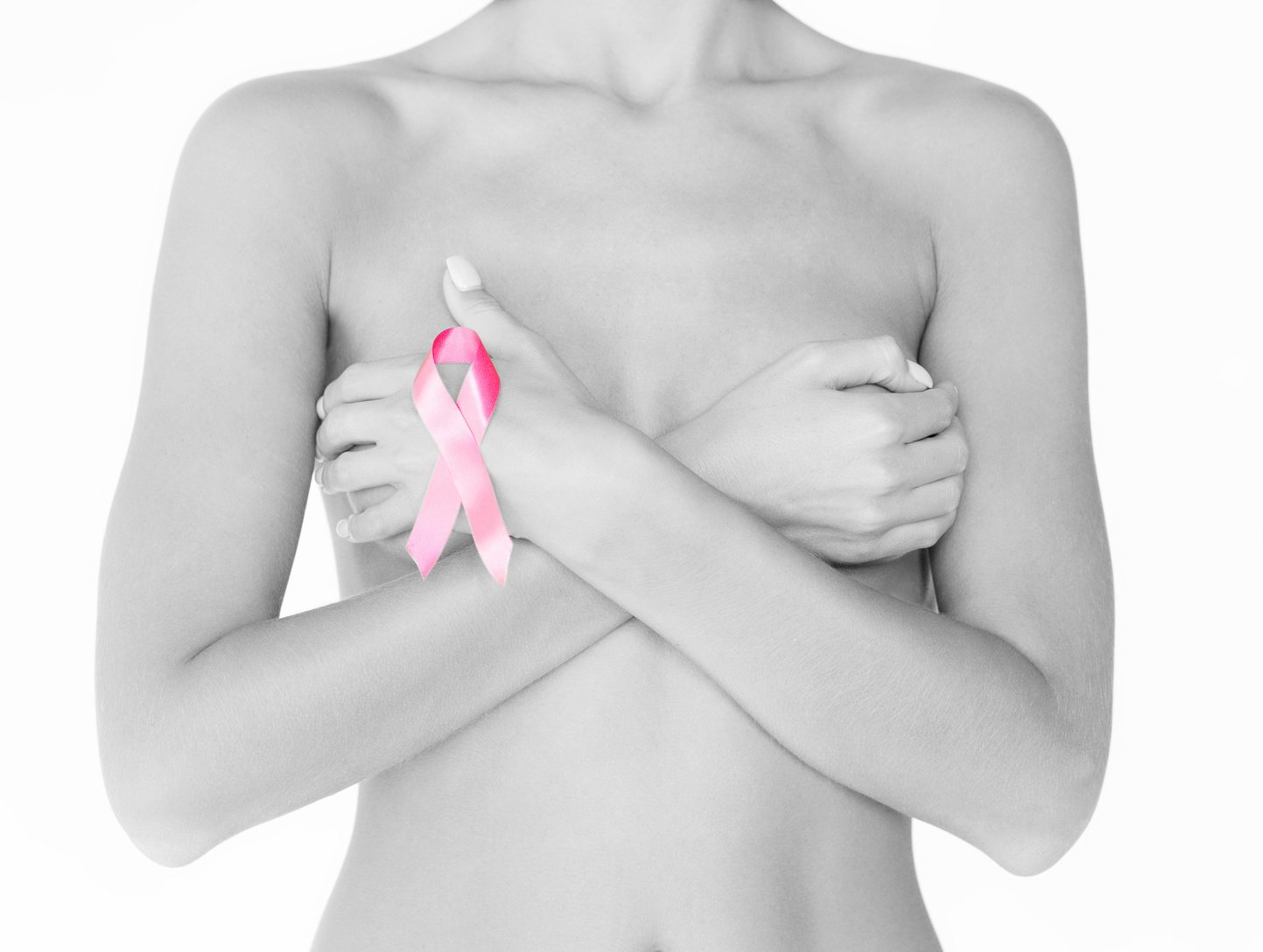 Naked Woman with Breast Cancer Awareness Ribbon